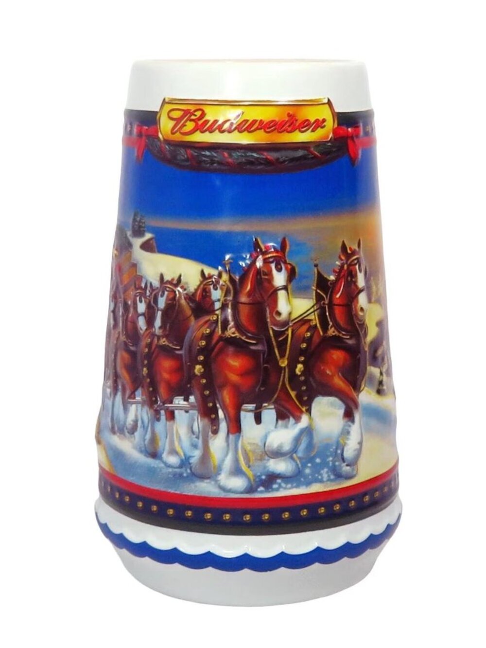 Vintage 2002 Budweiser Beer Holiday Stein Guiding the Way Home Horses Mug